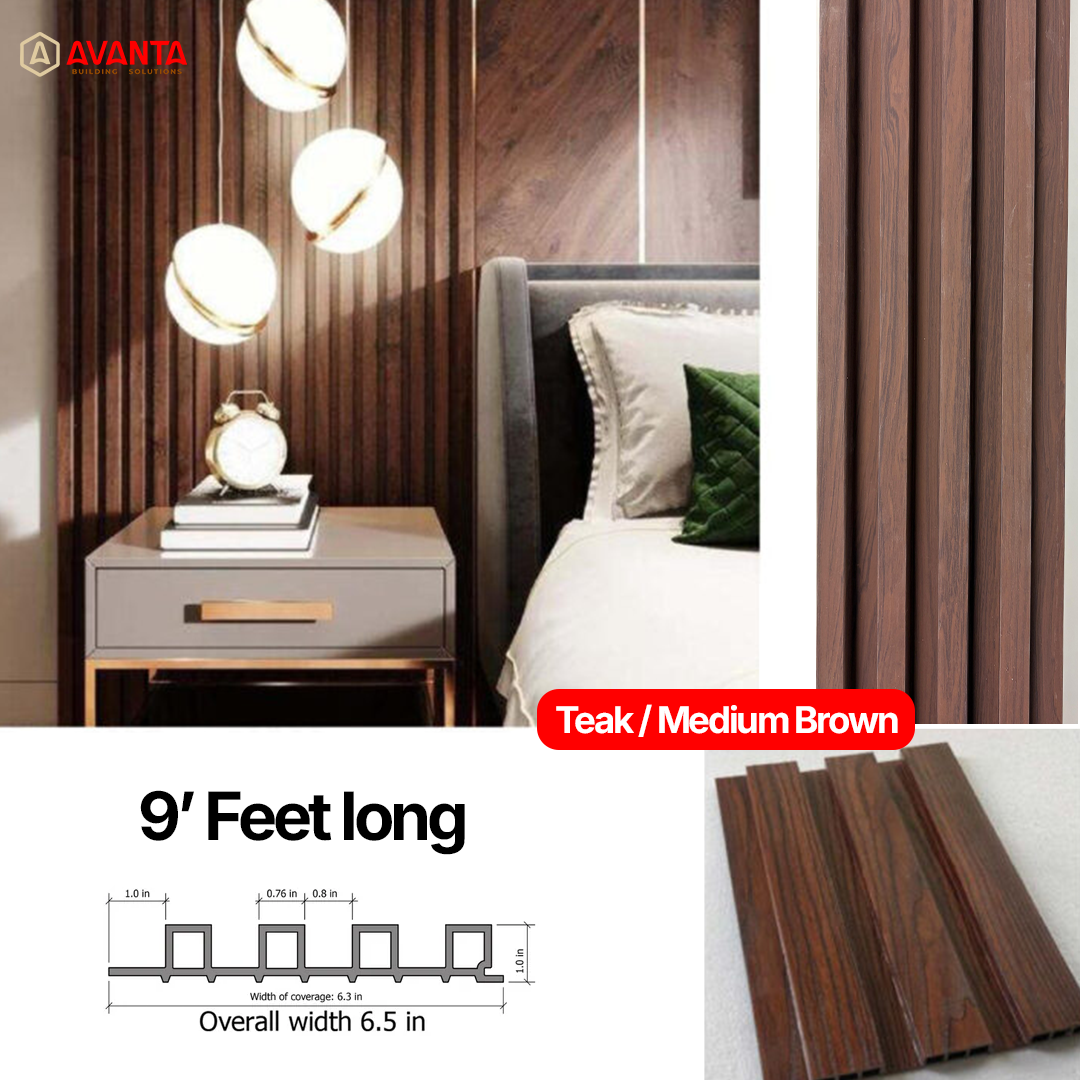 WPC Fluted Wall Panel – Teak / Medium Brown – 9 ft