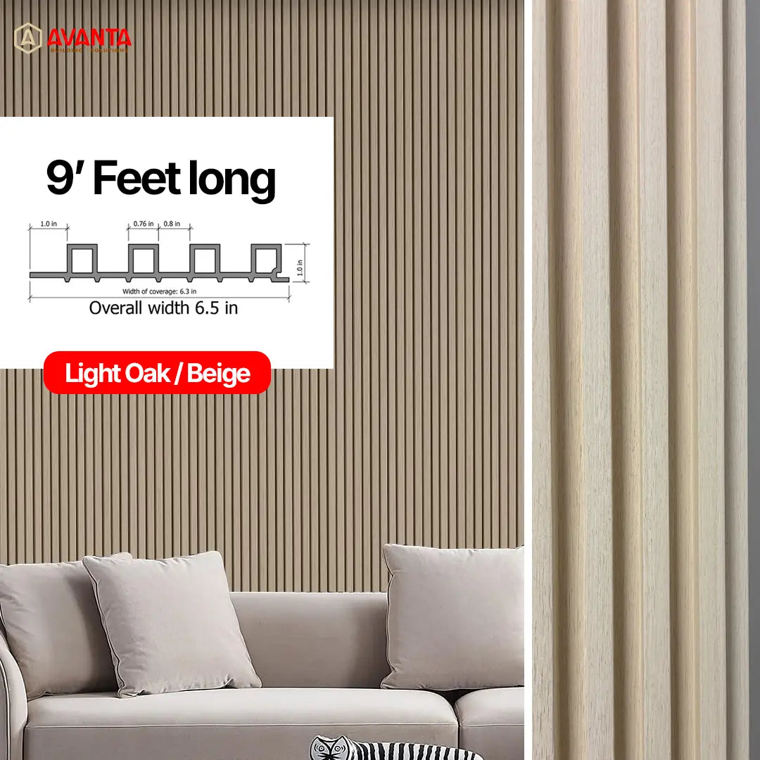 WPC Fluted Wall Panel – Light Oak / Beige – 9 ft