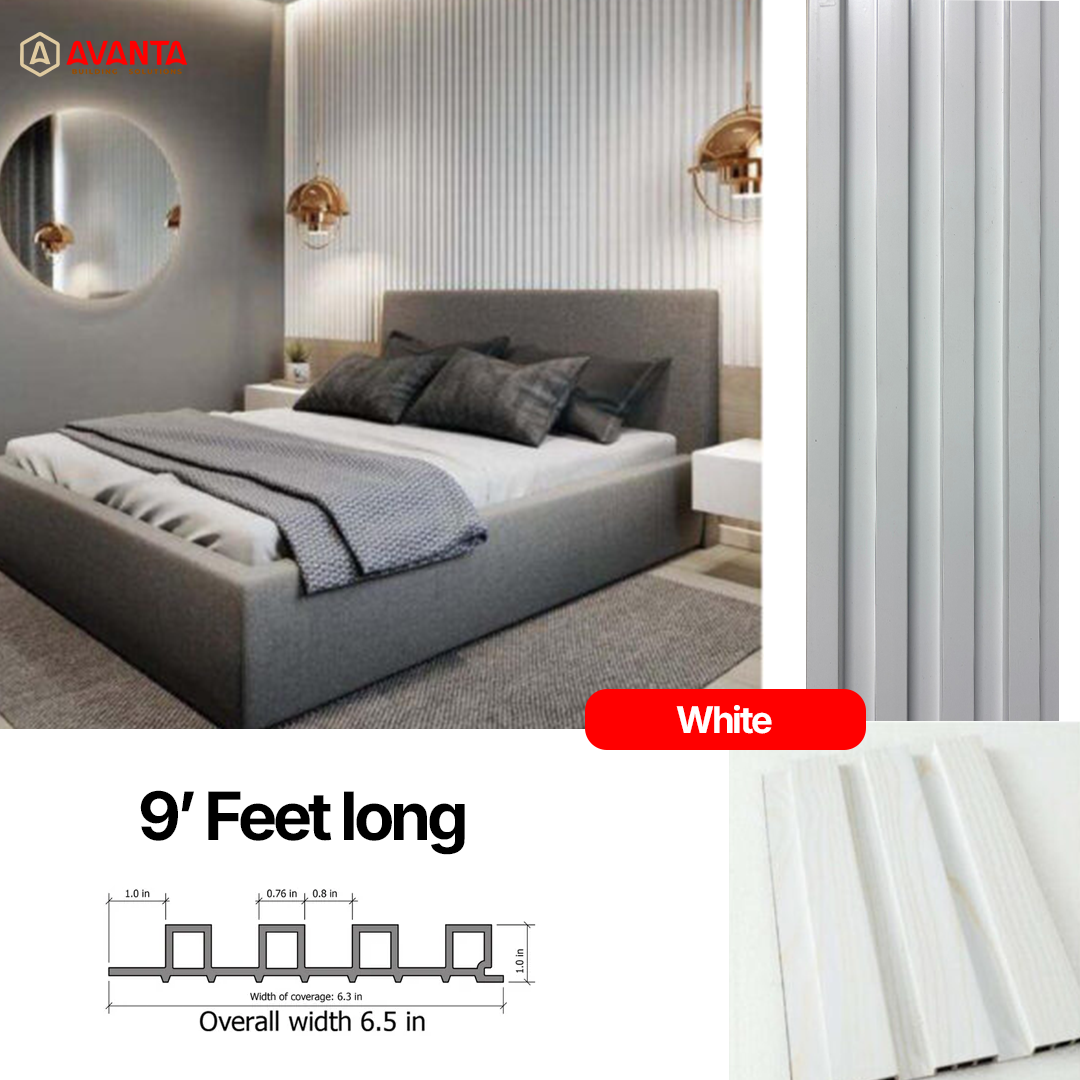 WPC Fluted Wall Panel – White – 9 ft