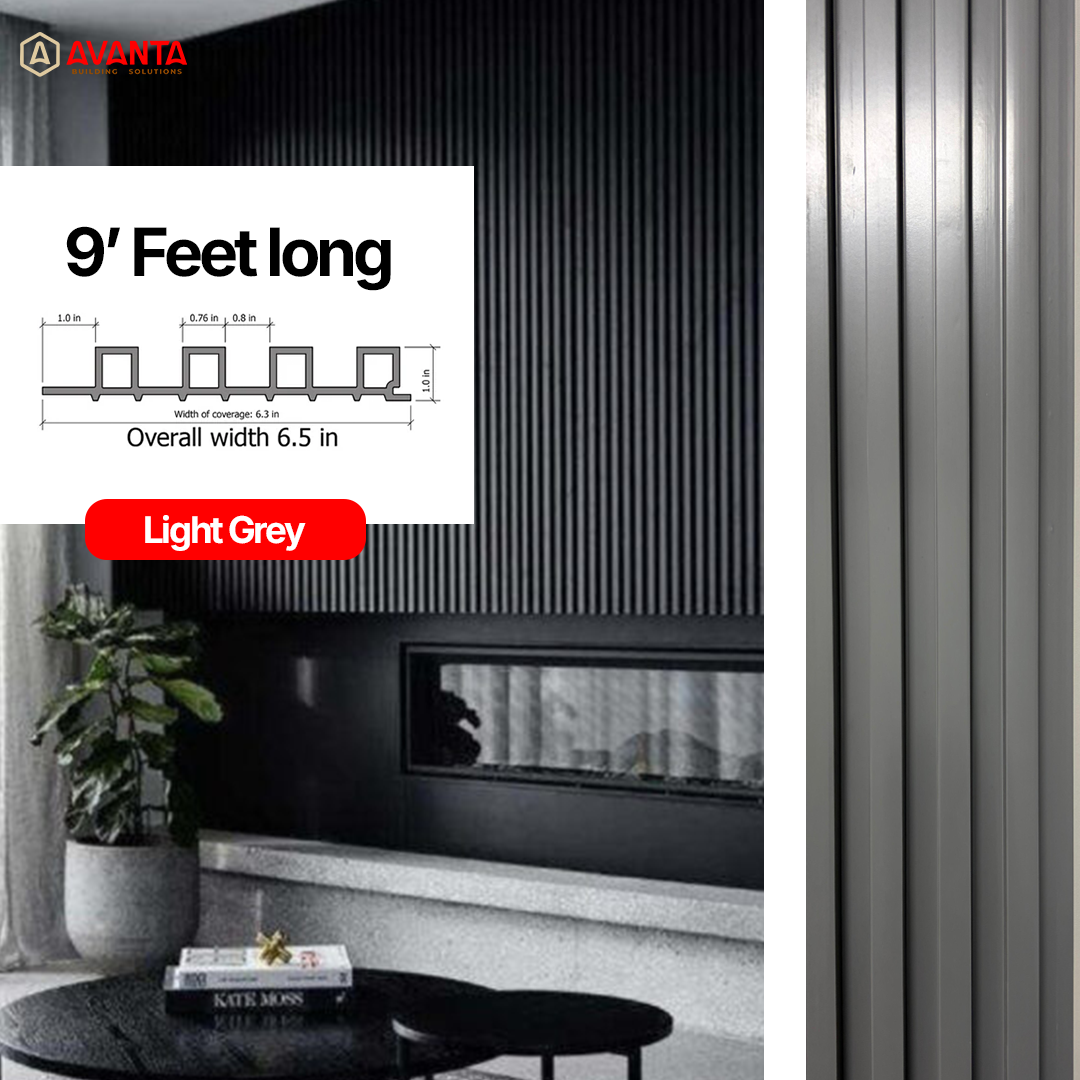 WPC Fluted Wall Panel – Light Grey – 9 ft
