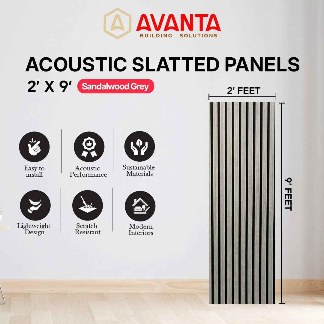 Sandalwood Grey Acoustic Slatted Panel – 2’ × 9’