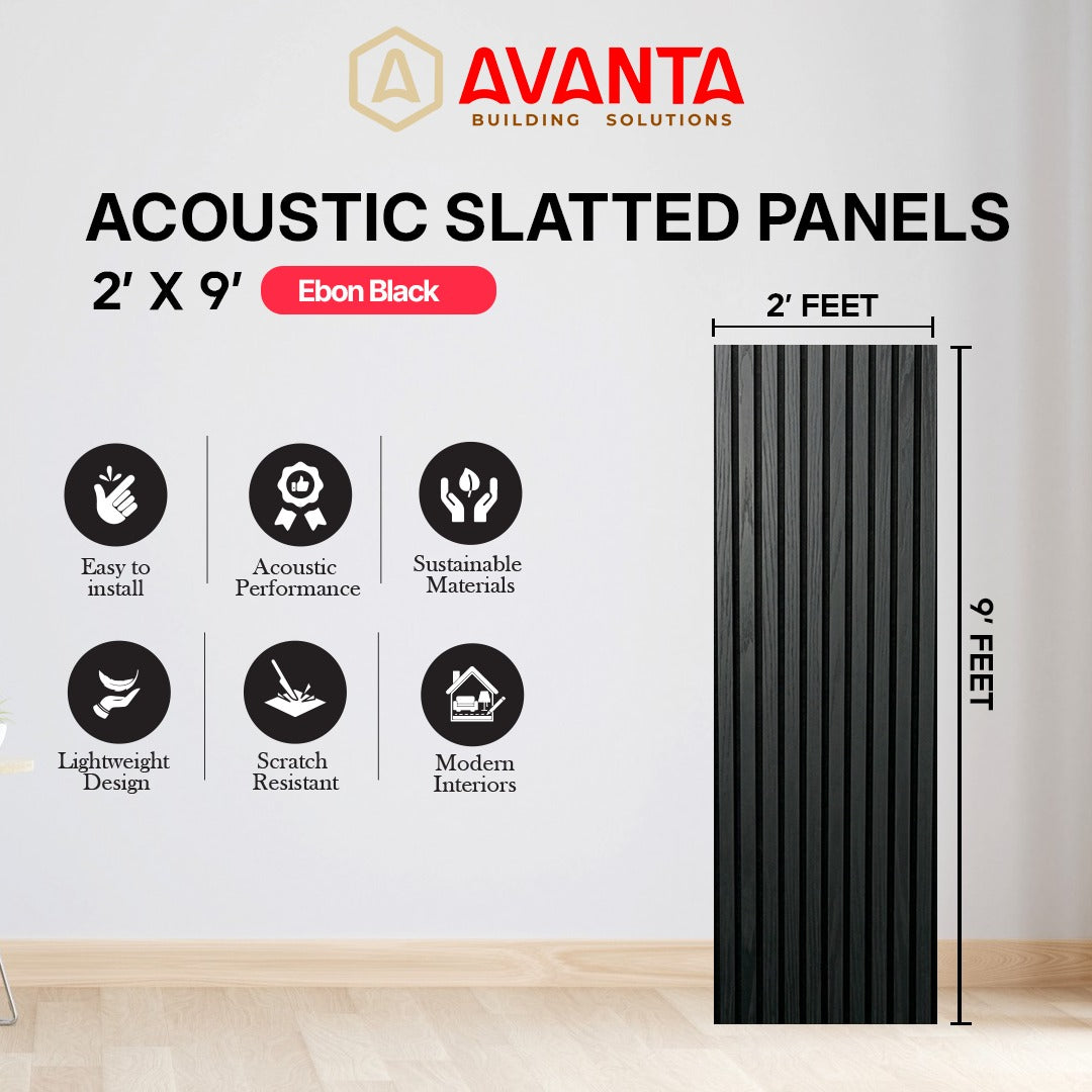 Ebon Black Acoustic Slatted Panel – 2’ × 9’