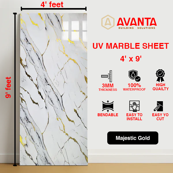 UV Marble Sheets, MAJESTIC GOLD, 1 Sheet, 4 X 9 Feet
