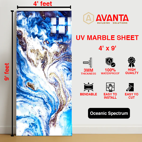 UV Marble Sheets, Oceanic Spectrum 1 Sheet, 4 X 9 Feet